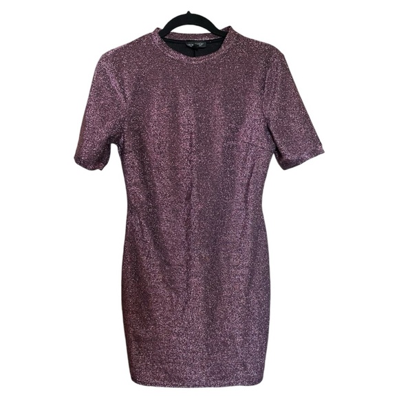 TOPSHOP Festive Pink Sparkly glitter Stretchy T-shirt Dress Size 8 - Picture 1 of 3